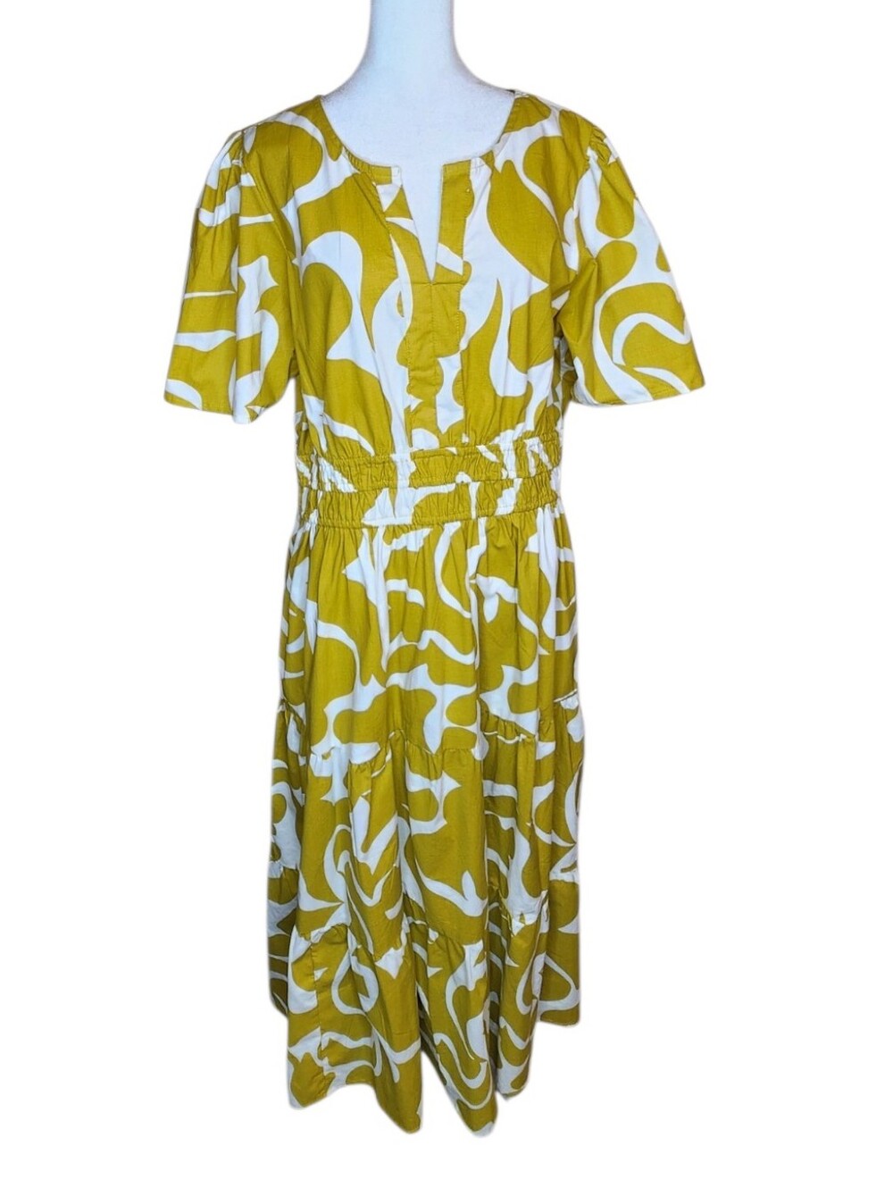Meadow Rhodes Yellow and White 100% Cotton Smocked Waist Maxi Dress XL